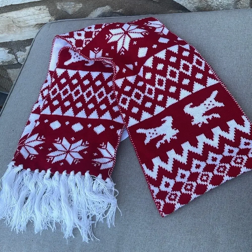 Red & White reindeer snowflake scarf